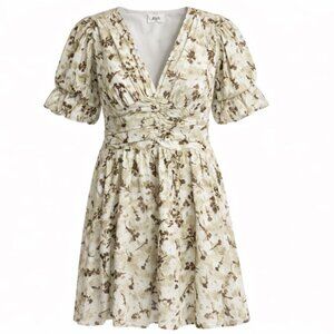 Avara NWT Women's Cream w/Brown Floral Cotton CHRISSY Mini Dress, Size Large